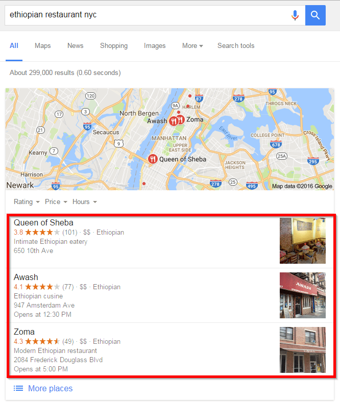 Ethiopian restaurant google ranking