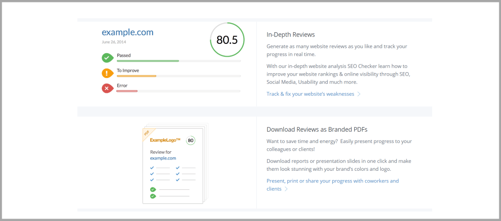 Get quick feedback on your website's SEO with WooRank's audit tool and score