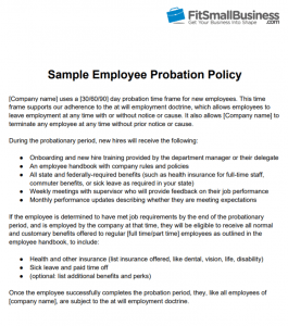 Free Sample New Hire Probation Period Policy from Fit Small Business
