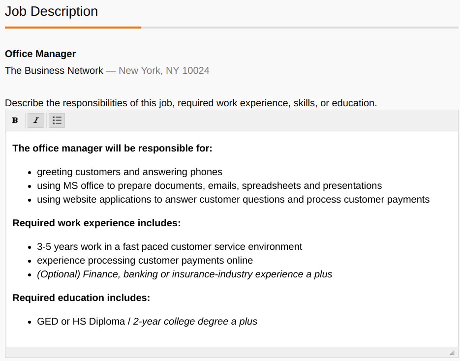 Indeed Job Posting job description field