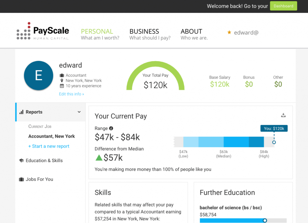 PayScale salary comparison tools