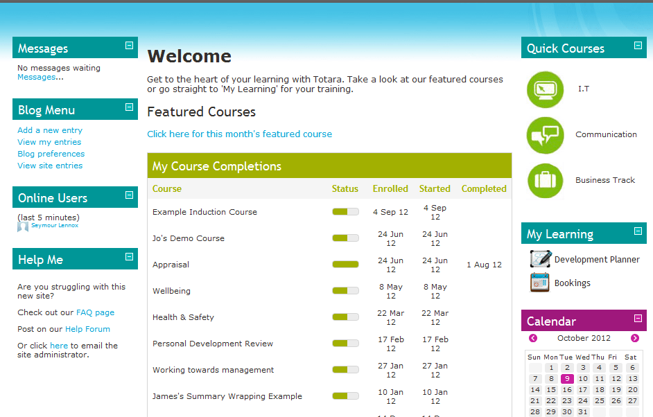 Moodle Learning Management System screenshot