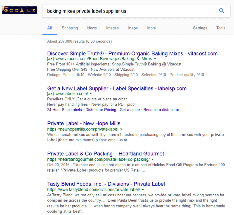 Private label products - search on Google